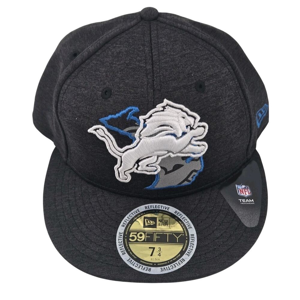 Men's New Era Graphite Detroit Lions Color Dim 59FIFTY Fitted Hat in size 7 3/4